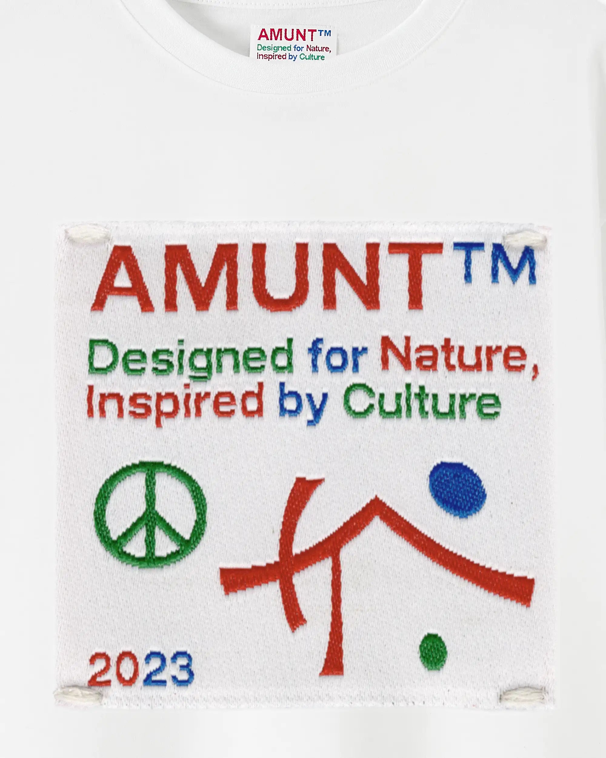 AMUNT label with colorful text and symbols on a white background