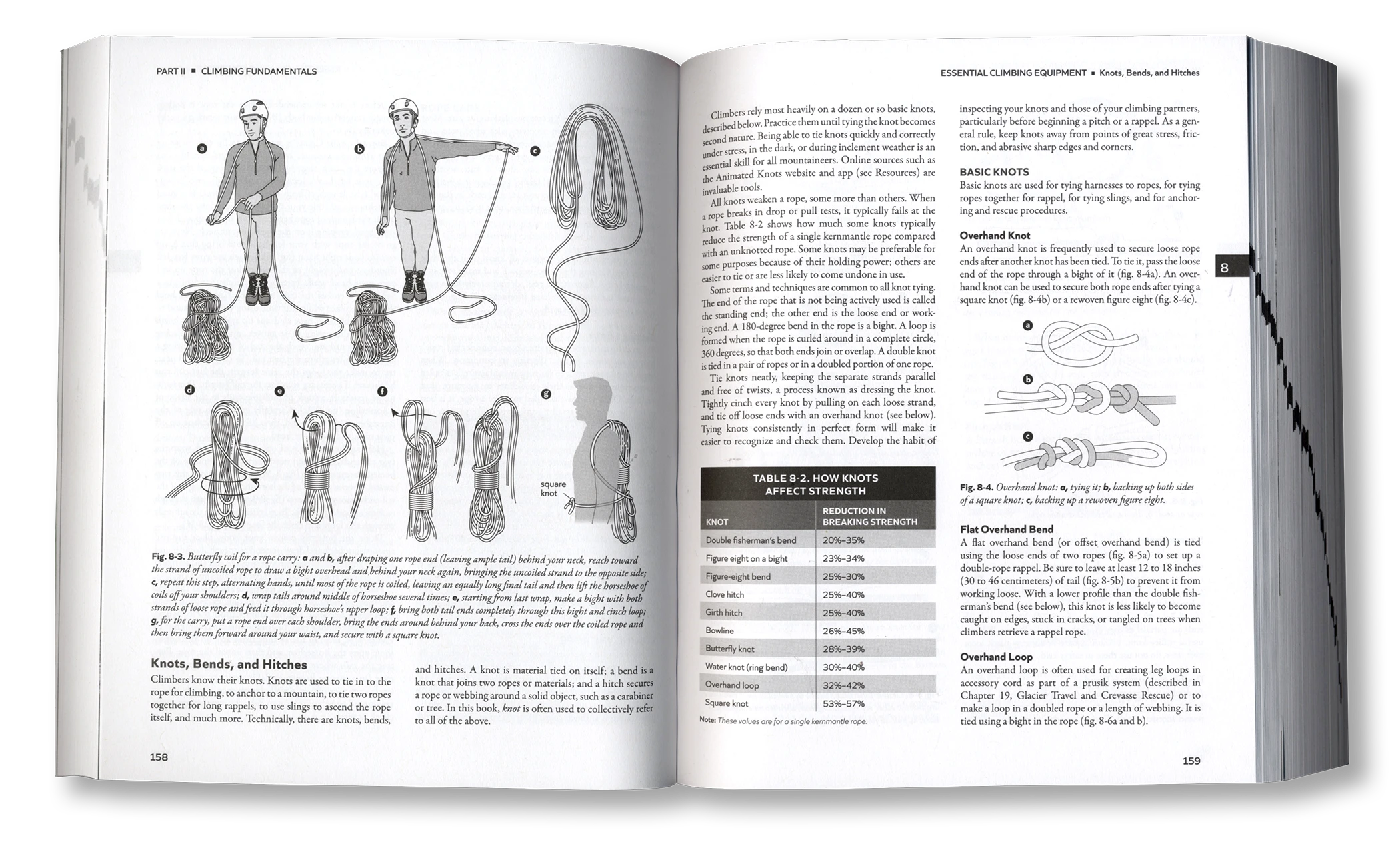 Open book with illustrations and text on climbing equipment