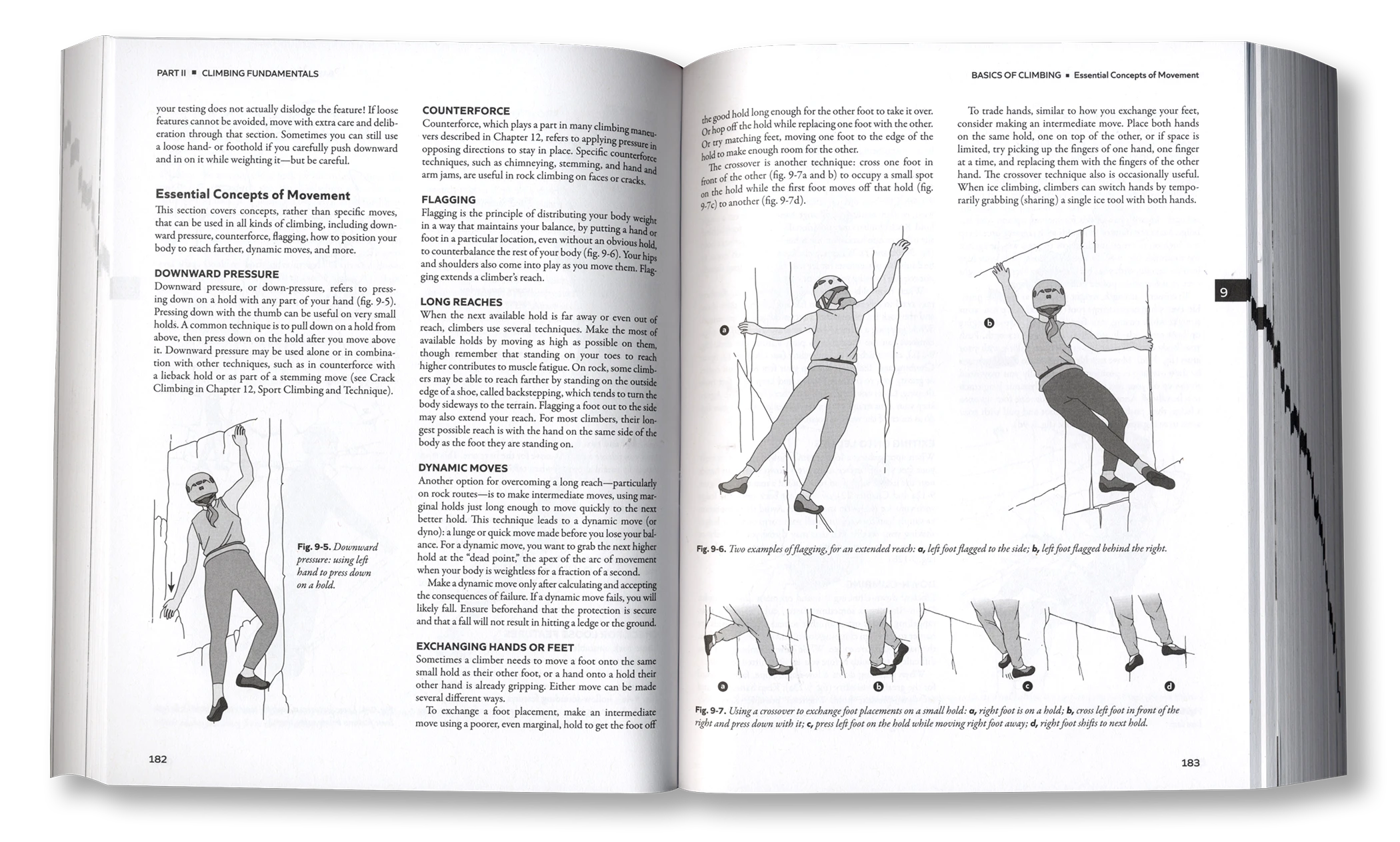 Open book with climbing instructional content and diagrams