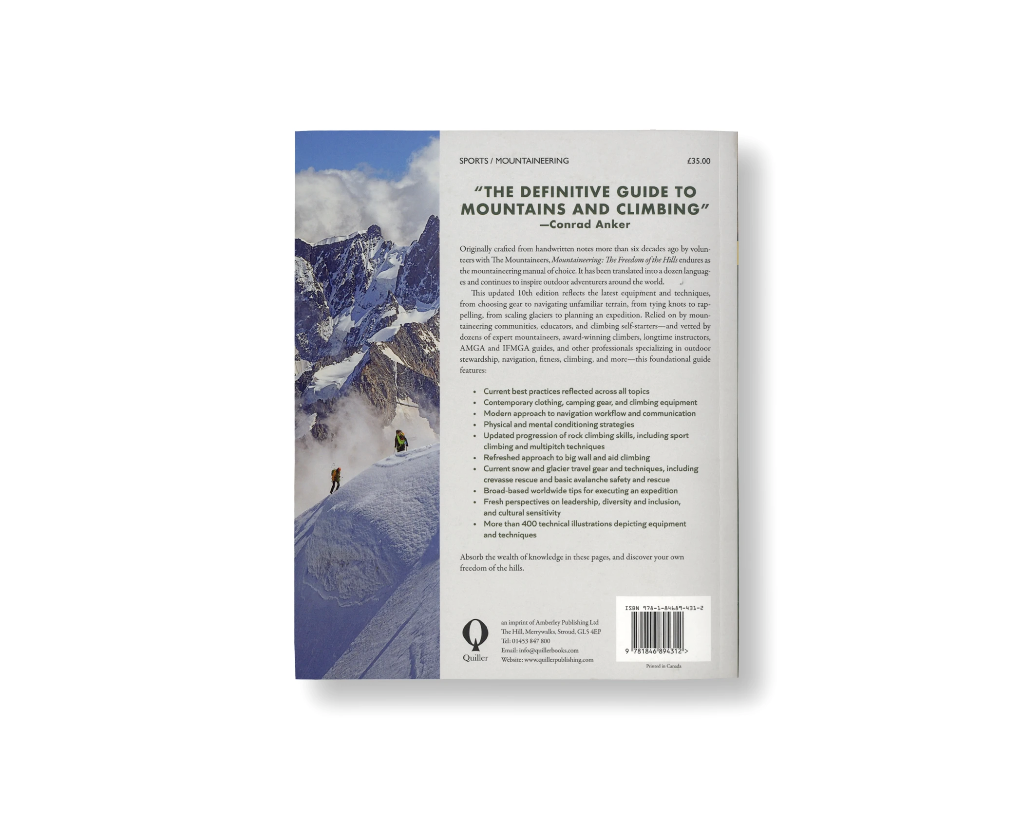Book cover with mountain landscape and text on a white background