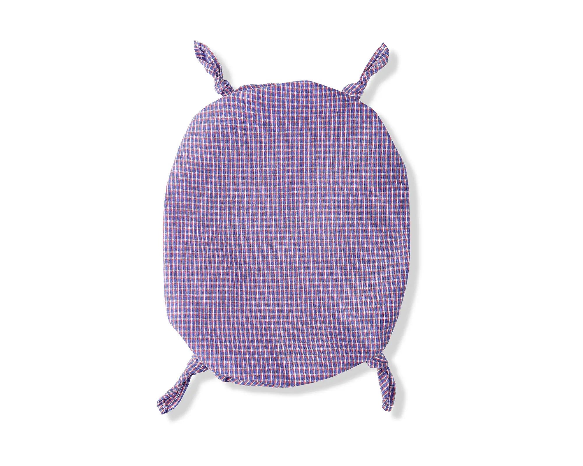 Purple checkered cap with ties on a white background