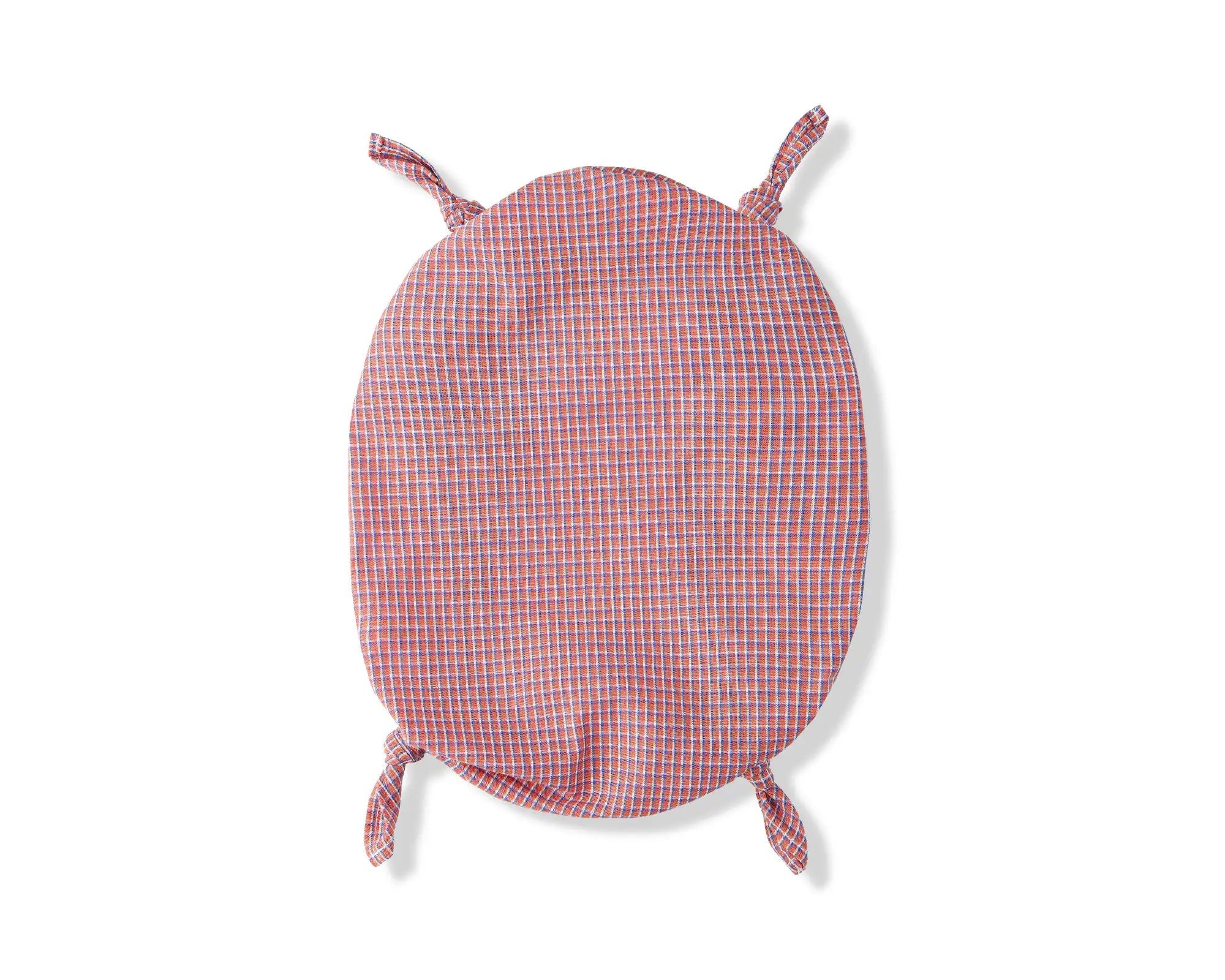 Red and white checkered hat with ties on a white background