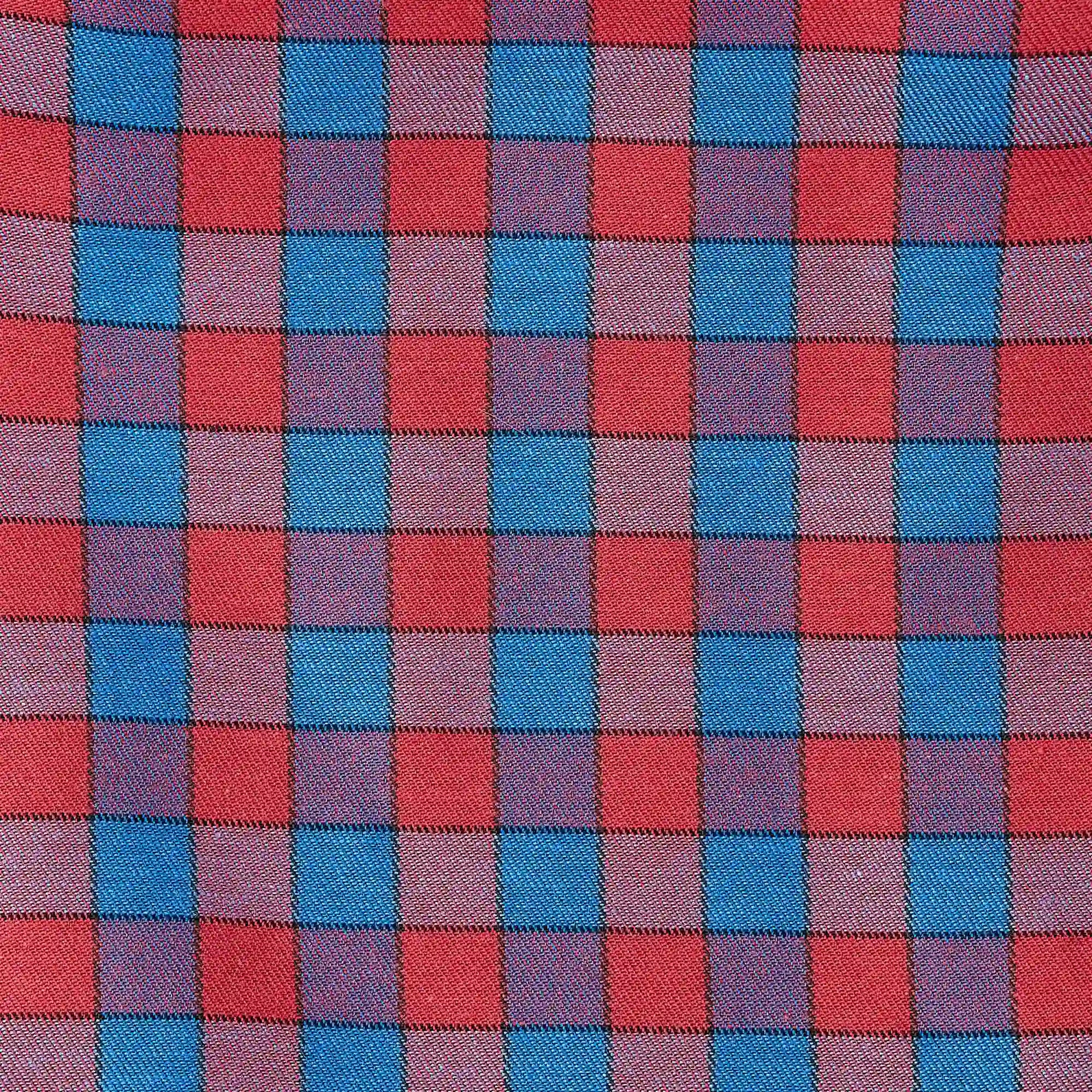 blue and red checkered fabric